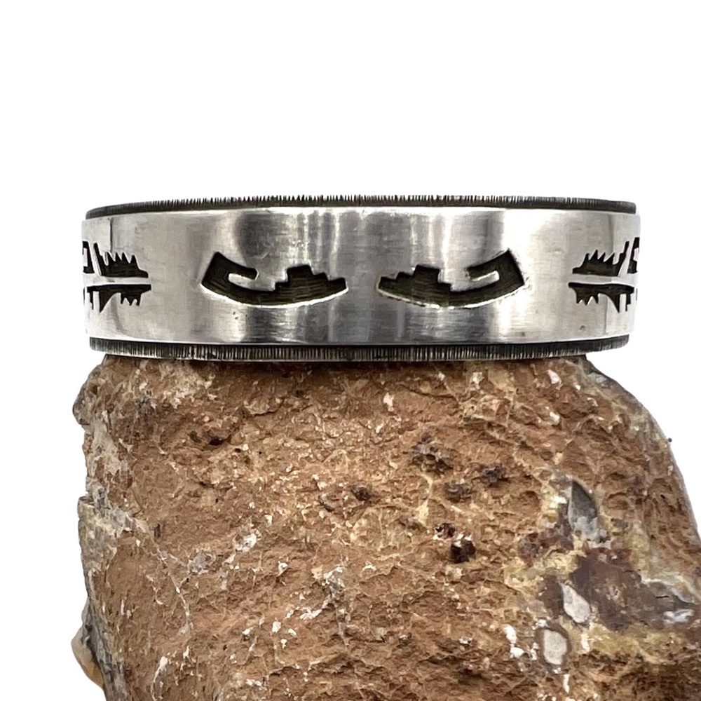 Signed Hopi Native American Sterling Silver Mens Womens Cuff Bracelet 7 3/8"